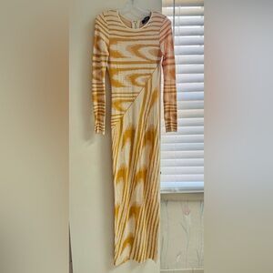 AKIRA Gold and Cream Patterned Dress